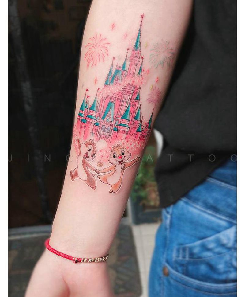 城堡纹身图片_欧美写实纹身图案