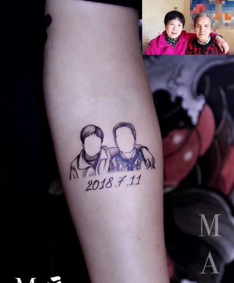 友情纹身图片_手臂New School线条纹身纹身图案