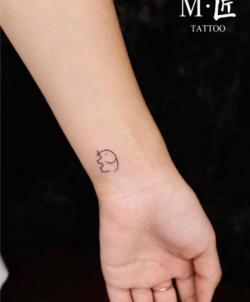 小象纹身图片_手臂New School新传统线条纹身纹身图案