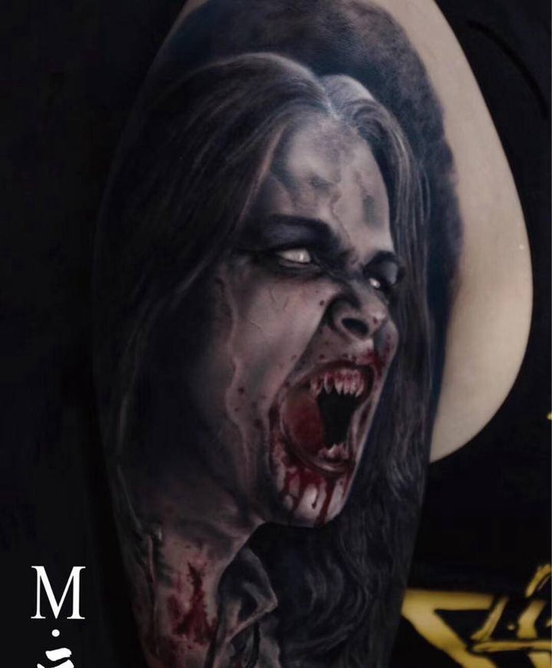 丧尸纹身图片_手臂欧美写实纹身图案