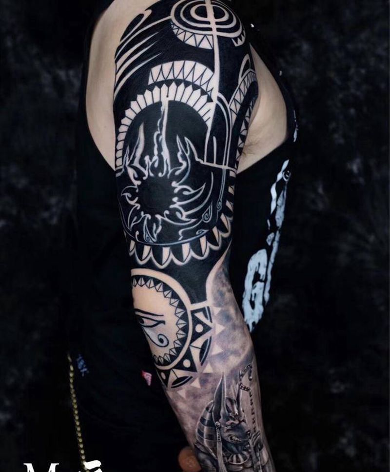 阿努比斯纹身图片_手臂欧美写实纹身图案