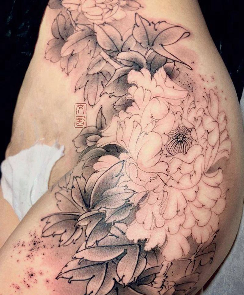 洛阳纹身图片_臀部腰部老传统新传统牡丹纹身图案