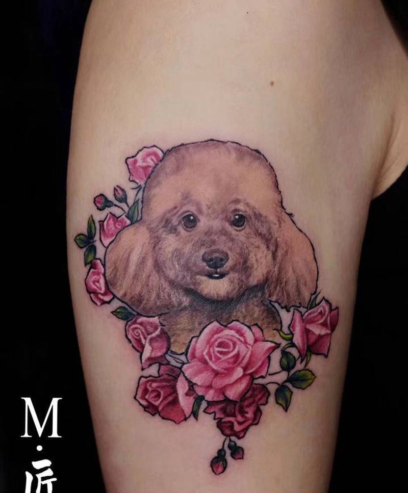 宠物狗纹身图片_手臂欧美写实狗纹身图案