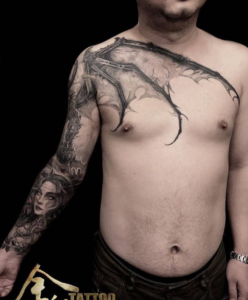 伊利丹纹身图片_魔兽纹身图案