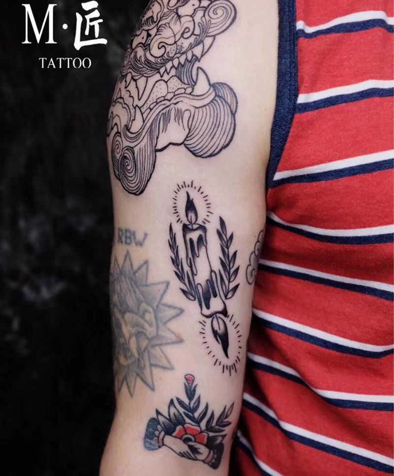 蜡烛纹身图片_手臂Old School蜡烛纹身图案