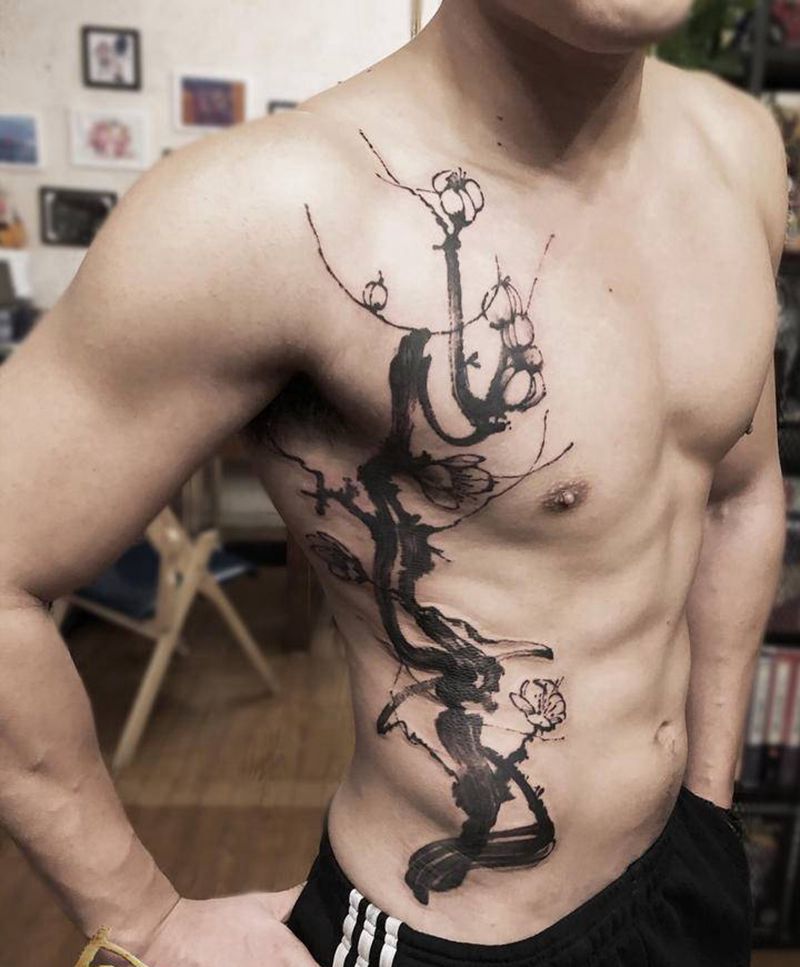 梅花纹身图片_水墨纹身图案