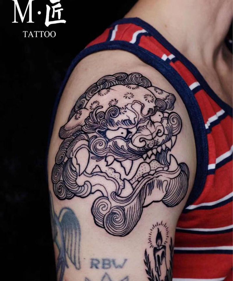 唐狮子纹身图片_手臂New School唐狮子纹身图案