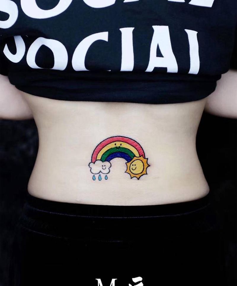 彩虹纹身图片_腰部New School彩虹纹身图案