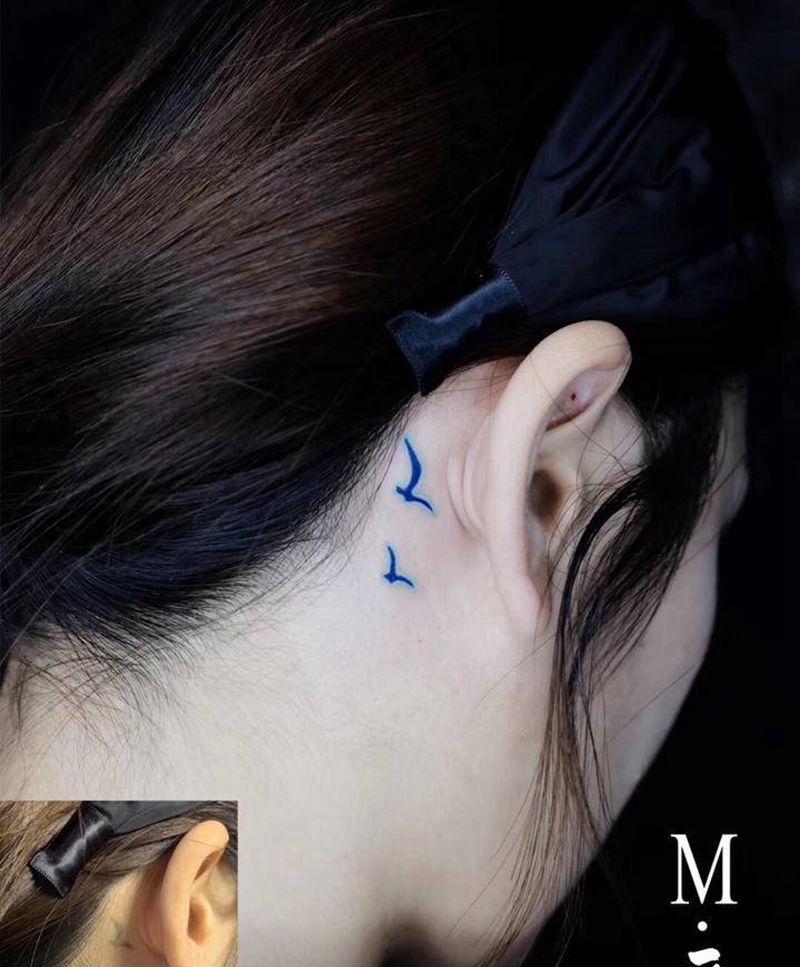 海鸥纹身图片_颈部几何海鸥纹身纹身图案