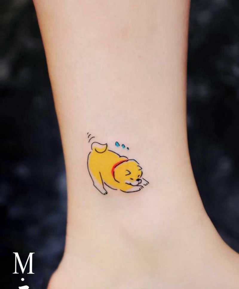 宠物纹身纹身图片_脚部腿部几何水彩狗狗铲屎官宠物纹身图案