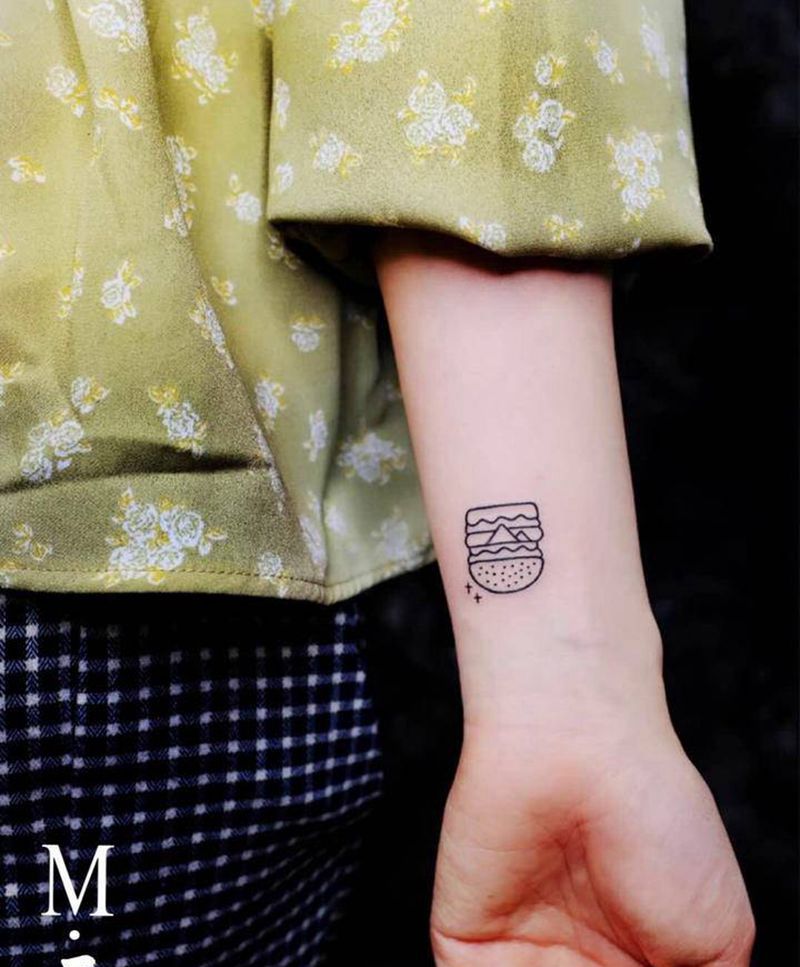 纹身作品分享纹身图片_手臂几何汉堡小清新线条纹身图案