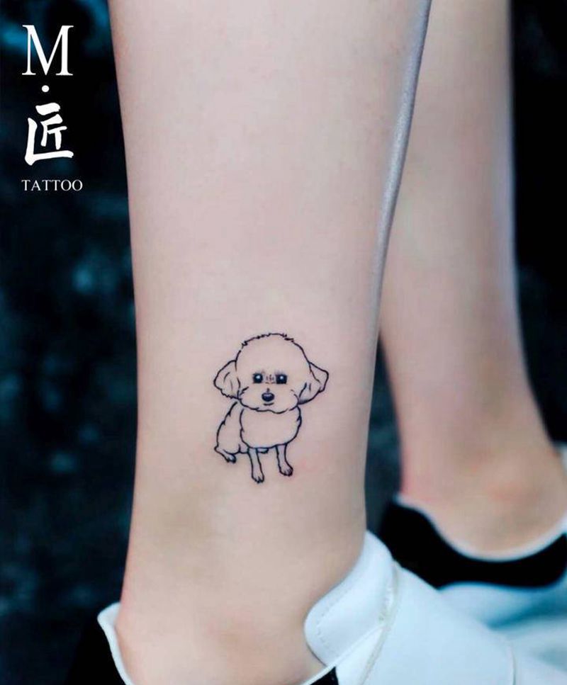 今日作品分享纹身图片_腿部几何小狗铲屎官小清新纹身图案