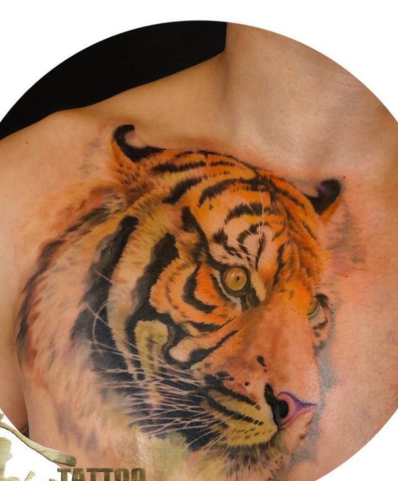老虎纹身图片_欧美写实纹身图案