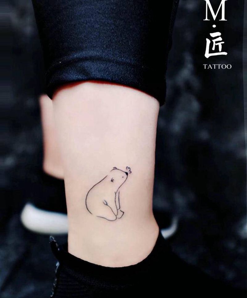 今日作品分享纹身图片_腿部几何北极熊小清新线条纹身图案