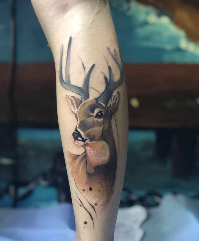 鹿纹身图片_欧美写实纹身图案