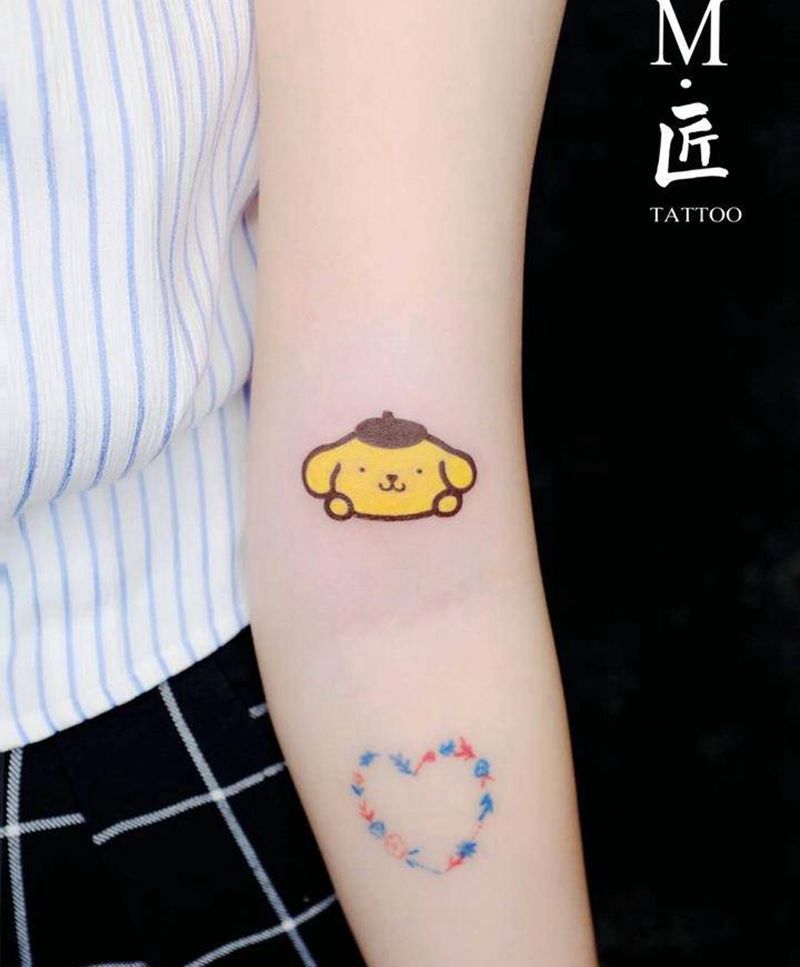 简单可爱纹身纹身图片_手臂水彩布丁狗色彩简笔画纹身图案