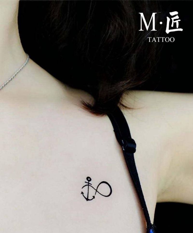 今日作品分享纹身图片_胸部几何线条小清新无限符号纹身图案