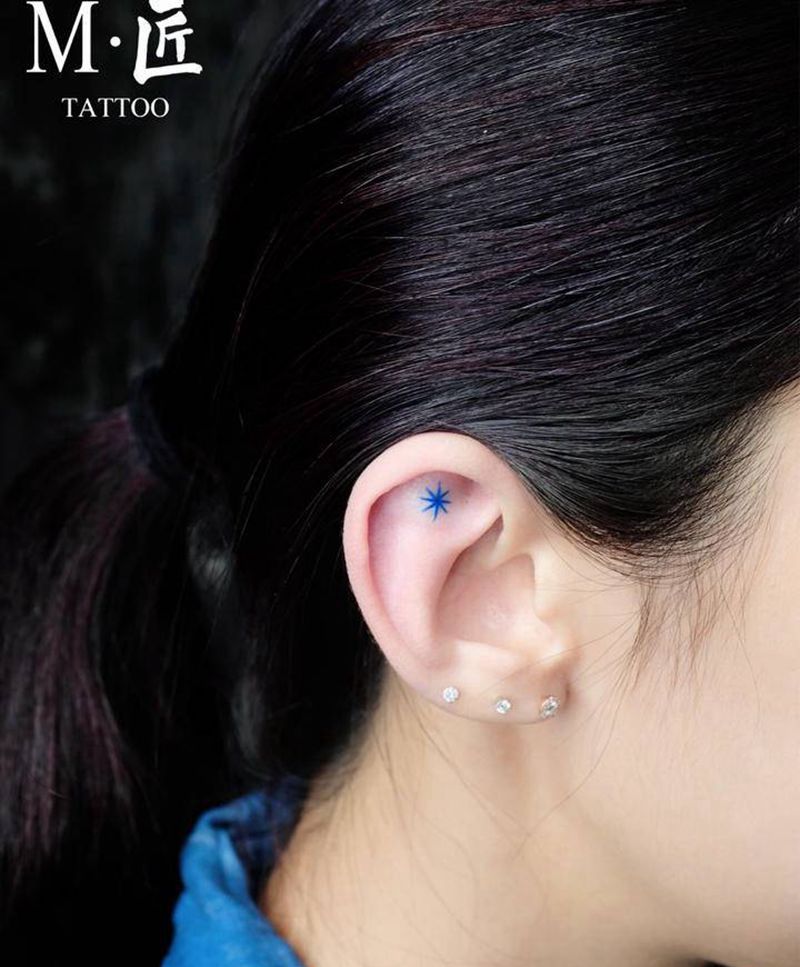 小清新纹身纹身图片_颈部几何小清新雪花线条纹身图案