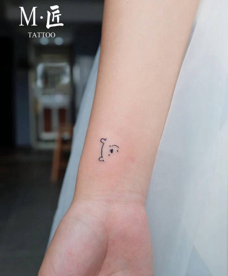 小清新 纹身纹身图片_手臂几何线条小清新小熊纹身图案