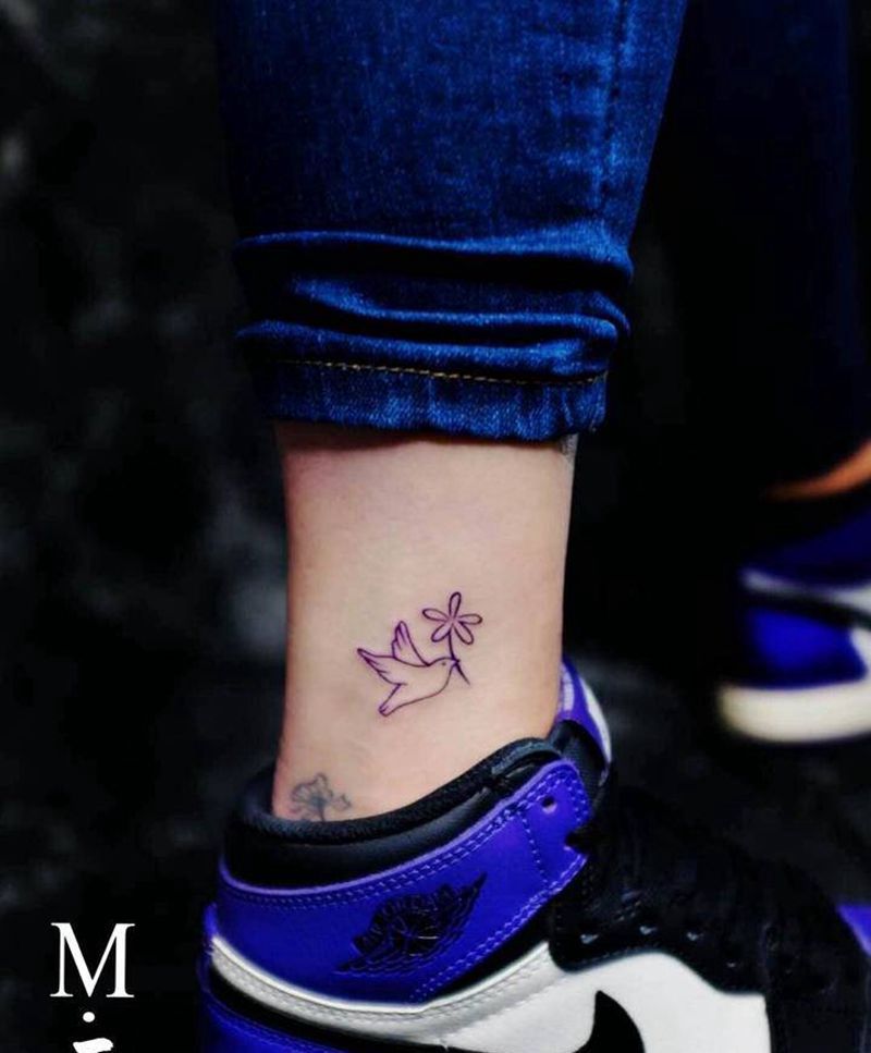 彩色 线条 纹身纹身图片_腿部水彩线条小清新彩色纹身图案