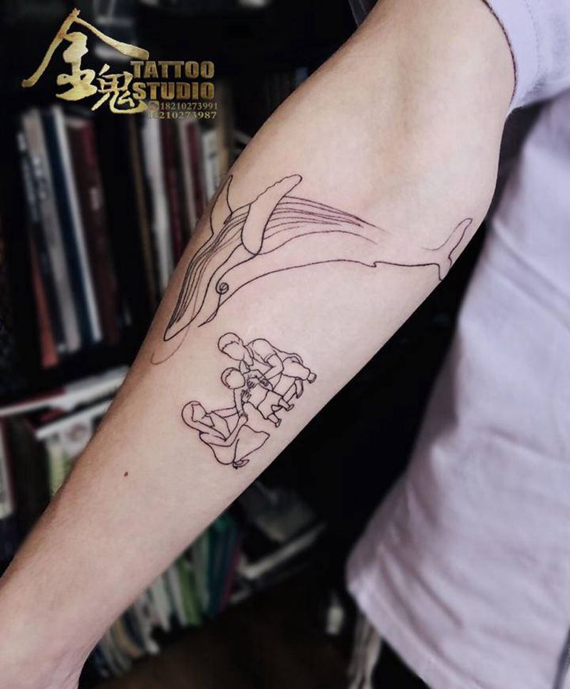 鲸纹身图片_手臂几何鲸鱼纹身图案