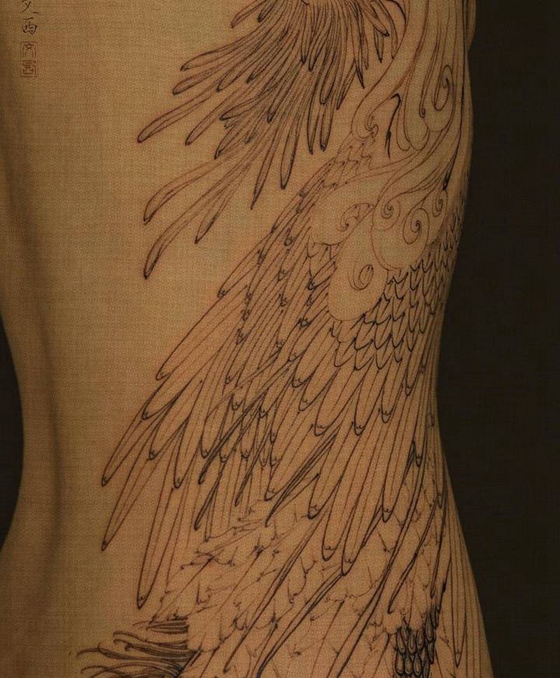 涅槃纹身图片_臀部腰部新传统凤凰纹身图案