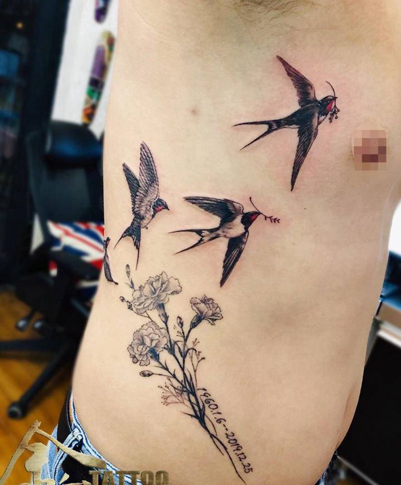 恋家 的燕子纹身图片_腹部腰部燕子纹身图案