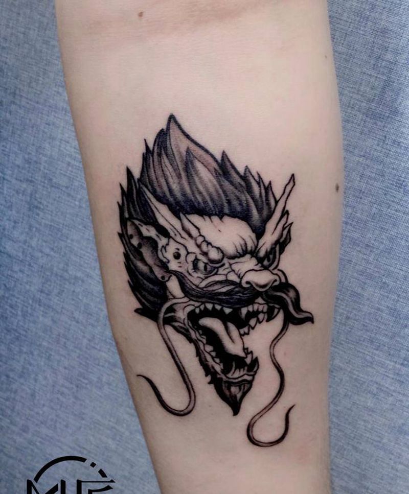 霸气 龙头 纹身纹身图片_手臂水墨图腾雾面龙头纹身图案