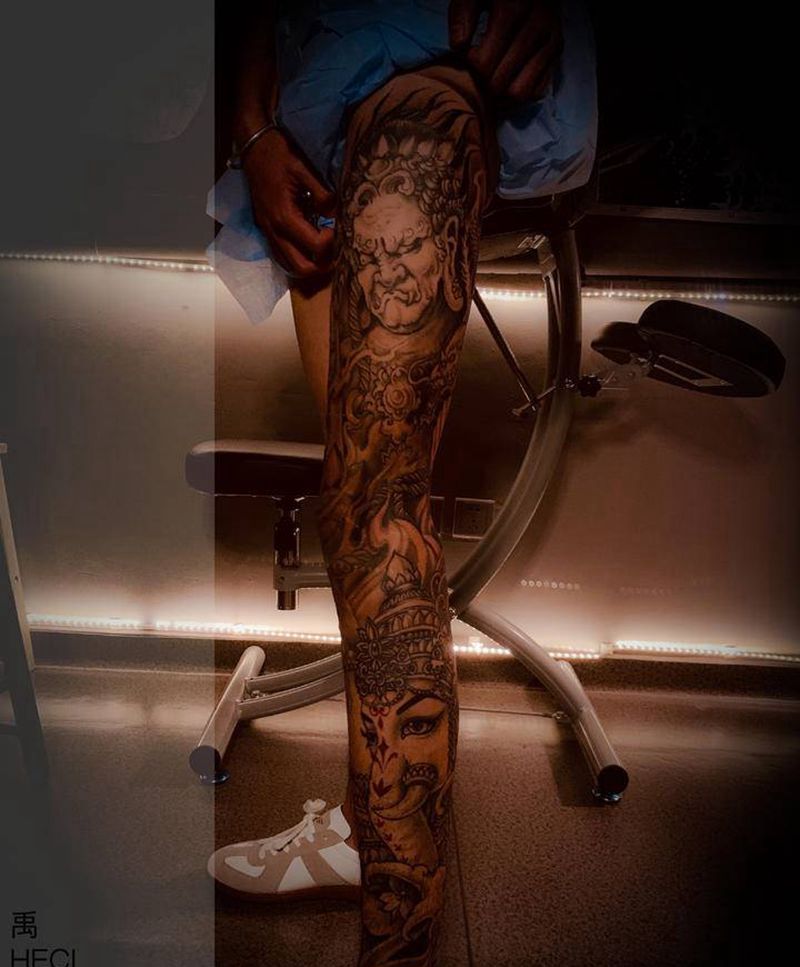 花腿纹身图片_老传统纹身图案