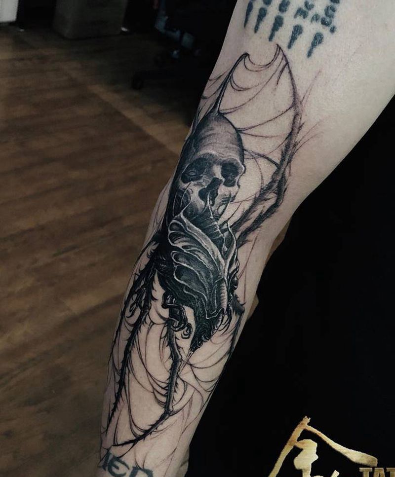 异形蜘蛛纹身图片_手臂欧美写实异形蜘蛛小臂纹身纹身图案