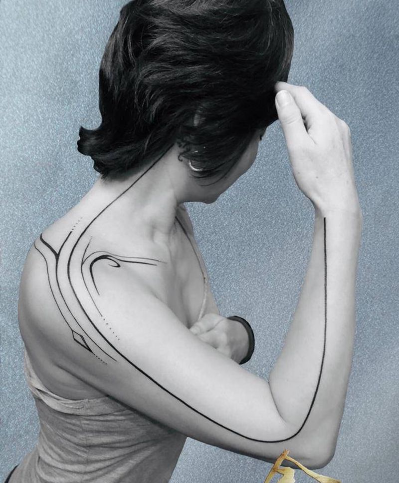 死亡直线纹身图片_颈部手臂图腾直线纹身死亡直线纹身图案