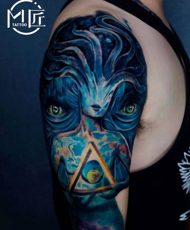 美杜莎纹身图片_手臂欧美写实纹身图案