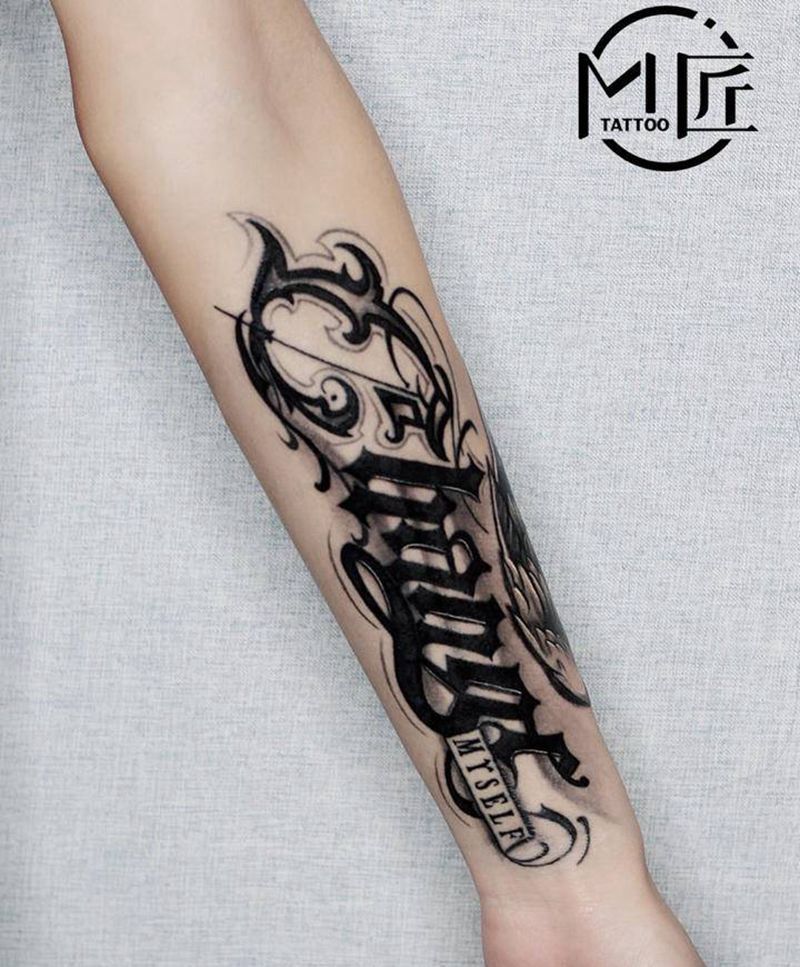 花体字 Change myse纹身图片_手臂花体字纹身图案