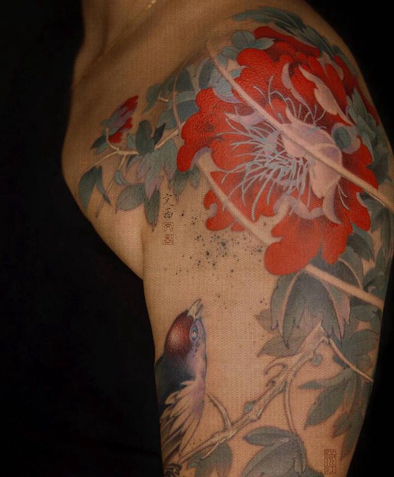 鸣涧纹身图片_肩部手臂新传统纹身图案