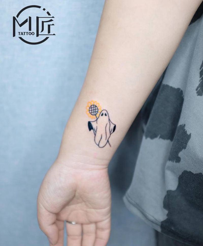 幽灵向日葵纹身图片_手臂纹身图案