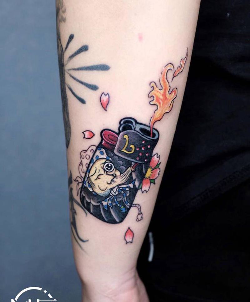 【原创设计纹身】纹身图片_手臂老传统新传统打火机纹身图案