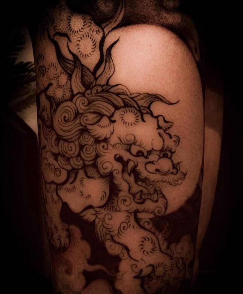 狮纹身图片_腿部纹身图案