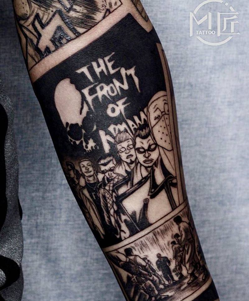 《热血高校》武装战线纹身图片_手臂新传统New School漫画纹身图案