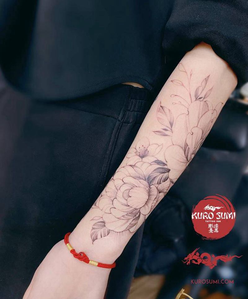 素花纹身图片_手臂点刺纹身图案