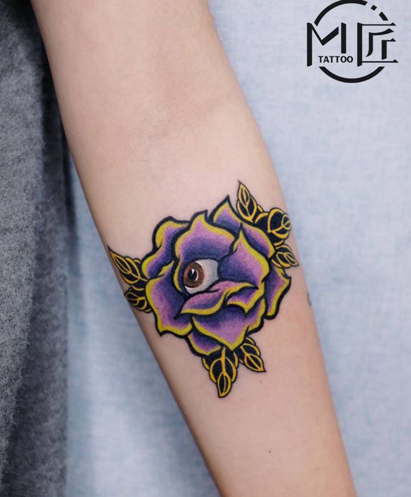 【原创设计】花の眼纹身图片_手臂新传统New School花 眼睛纹身图案