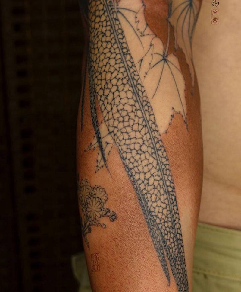 芙蓉锦鸡图纹身图片_手臂手部水墨新传统锦鸡枫叶纹身图案