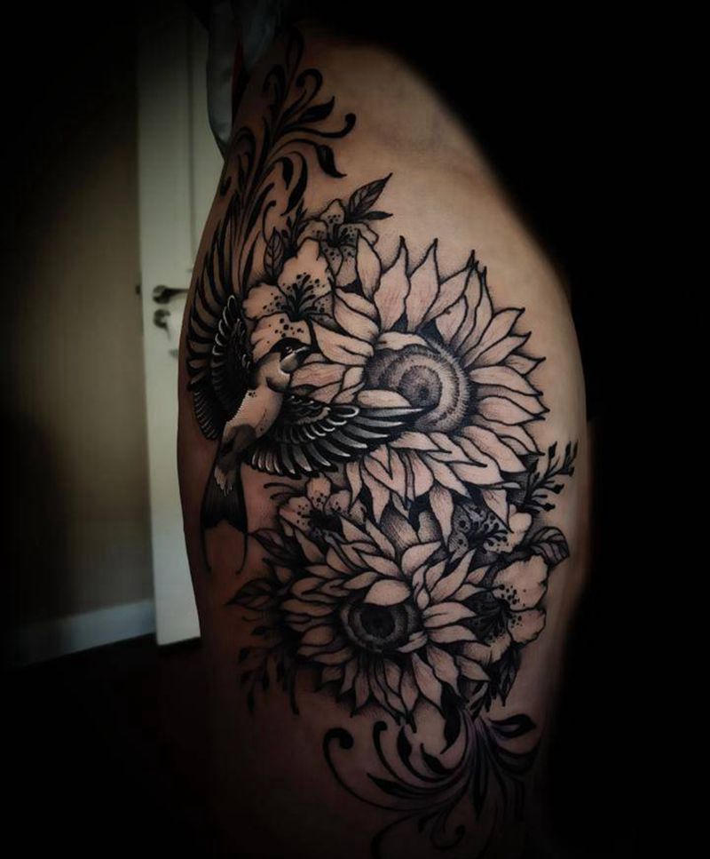 燕纹身图片_腿部几何纹身图案