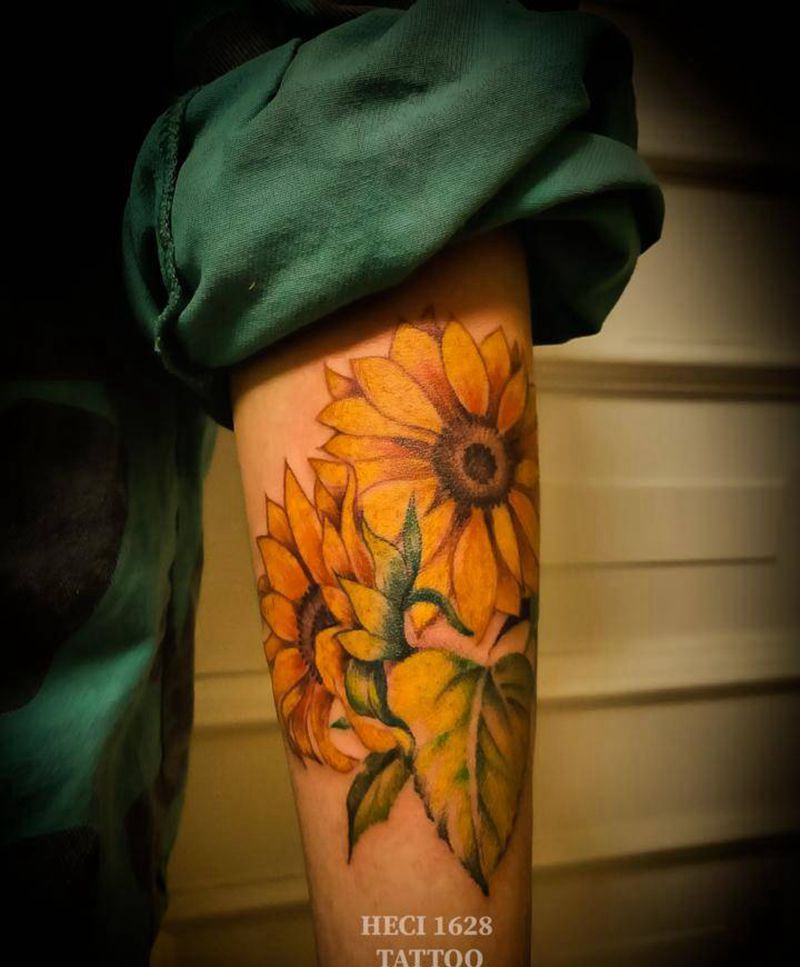 向阳花纹身图片_手臂纹身图案