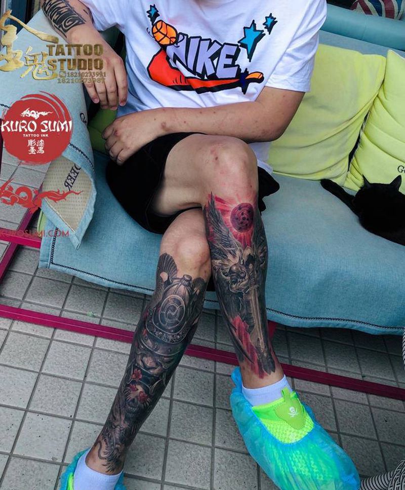 花腿纹身图片_腿部纹身图案