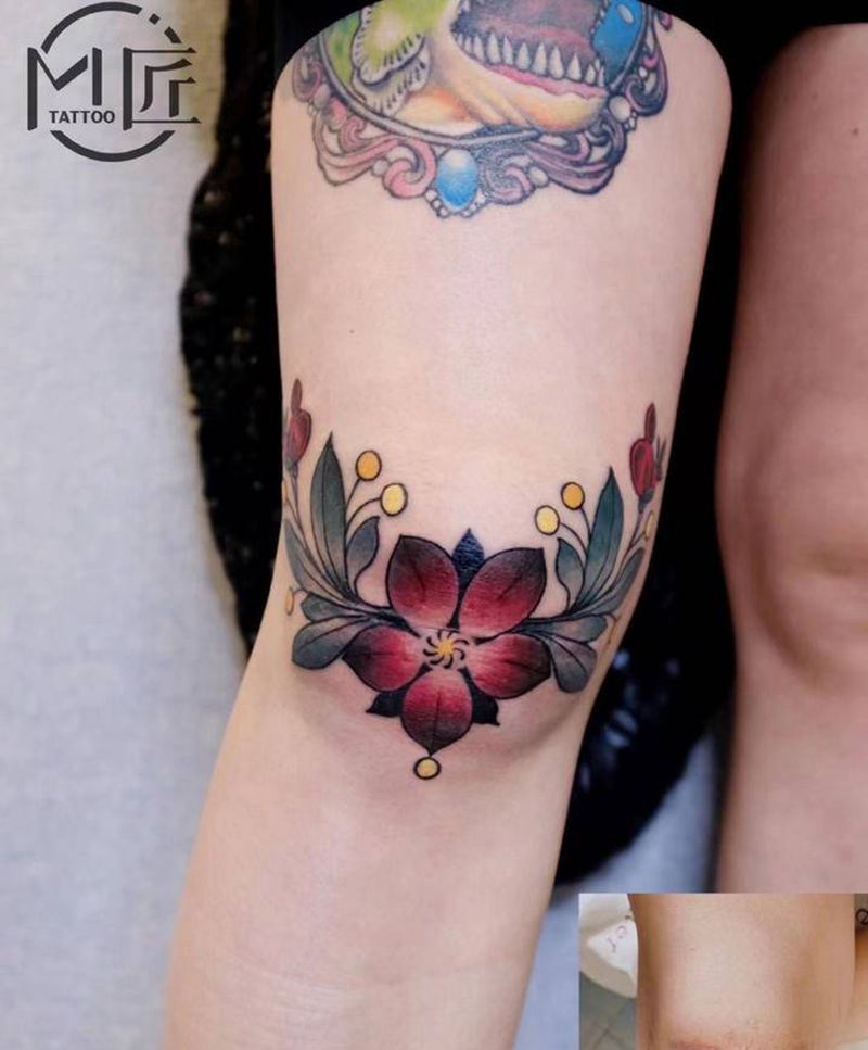 【伤疤遮盖】纹身图片_腿部New School伤疤覆盖花纹身图案