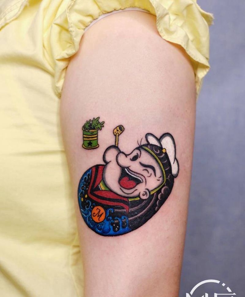 【原创系列】 Popeye达摩纹身图片_手臂New School大力水手原创纹身图案