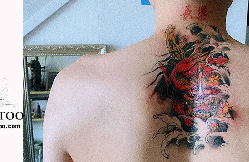 般若纹身图片_背部老传统般若纹身图案