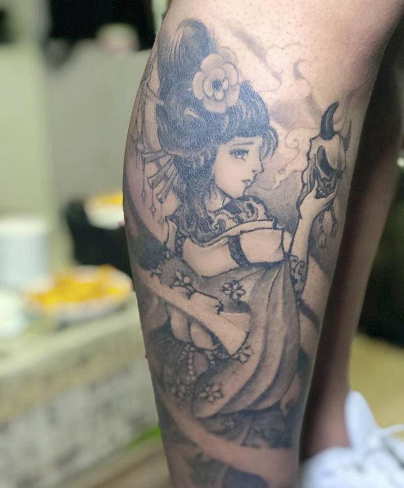 1纹身图片_腿部新传统纹身图案