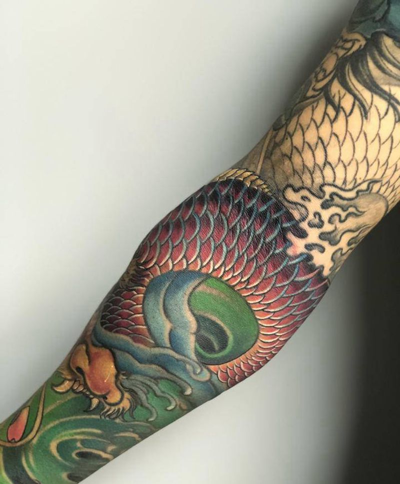 修改龙臂纹身图片_手臂手部新传统龙纹身修改纹身花臂纹身纹身图案