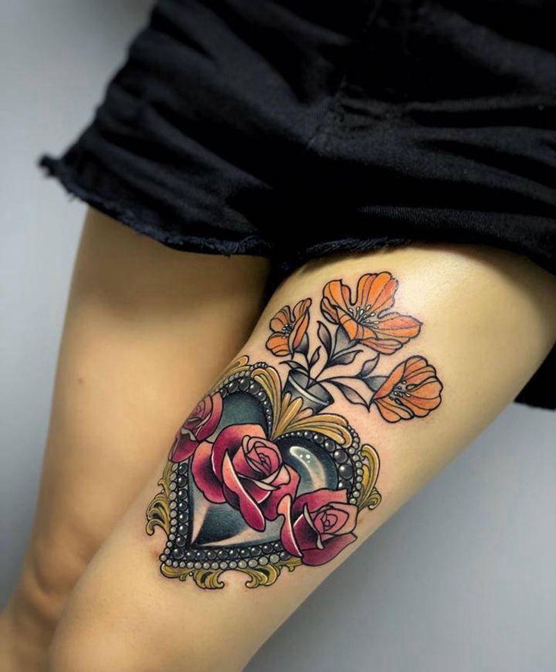 心花怒放纹身图片_脚部腿部New School水彩玫瑰纹身School纹身New School玫瑰纹身图案